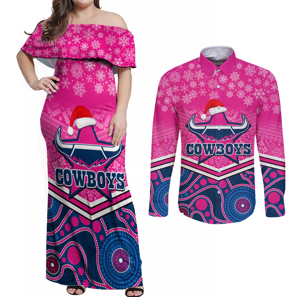 custom-cowboys-rugby-christmas-couples-matching-off-shoulder-maxi-dress-and-long-sleeve-button-shirt-merry-xmas-2023-mix-aboriginal-art-pink-version