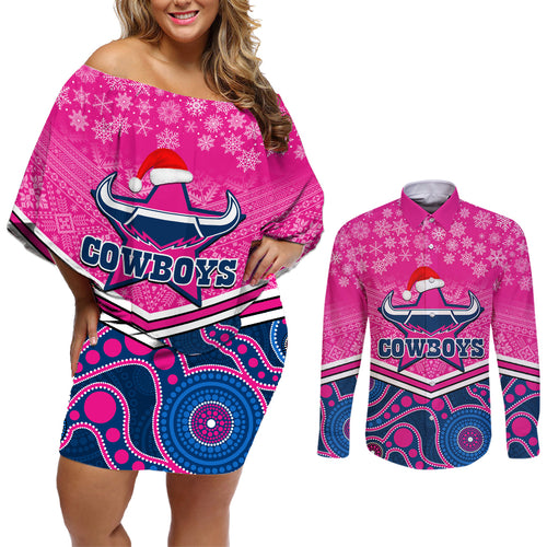 custom-cowboys-rugby-christmas-couples-matching-off-shoulder-short-dress-and-long-sleeve-button-shirt-merry-xmas-2023-mix-aboriginal-art-pink-version