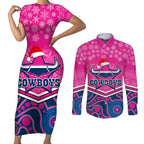custom-cowboys-rugby-christmas-couples-matching-short-sleeve-bodycon-dress-and-long-sleeve-button-shirt-merry-xmas-2023-mix-aboriginal-art-pink-version