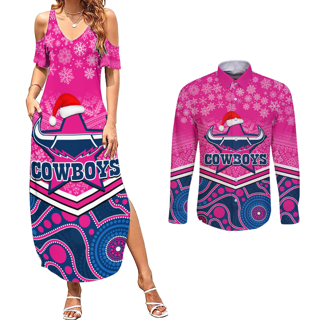 custom-cowboys-rugby-christmas-couples-matching-summer-maxi-dress-and-long-sleeve-button-shirt-merry-xmas-2023-mix-aboriginal-art-pink-version