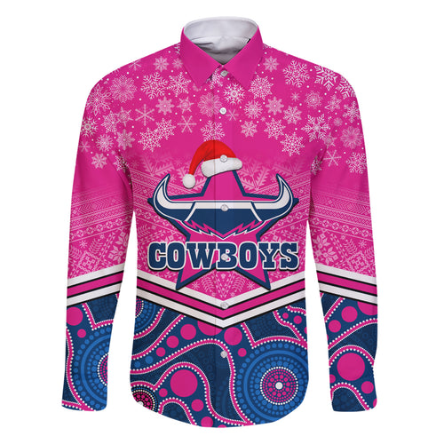 custom-cowboys-rugby-christmas-family-matching-short-sleeve-bodycon-dress-and-hawaiian-shirt-merry-xmas-2023-mix-aboriginal-art-pink-version