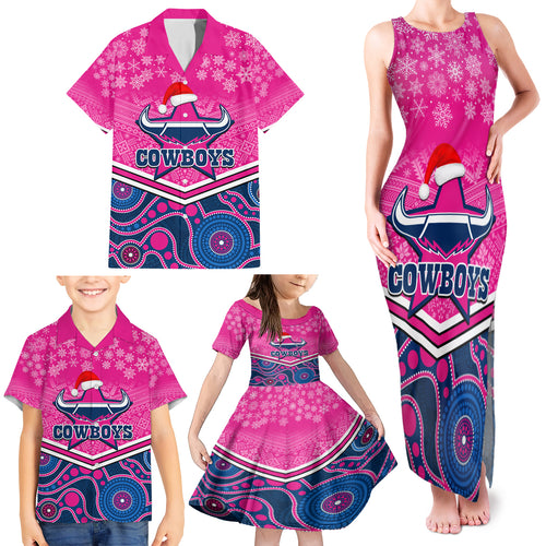 custom-cowboys-rugby-christmas-family-matching-tank-maxi-dress-and-hawaiian-shirt-merry-xmas-2023-mix-aboriginal-art-pink-version
