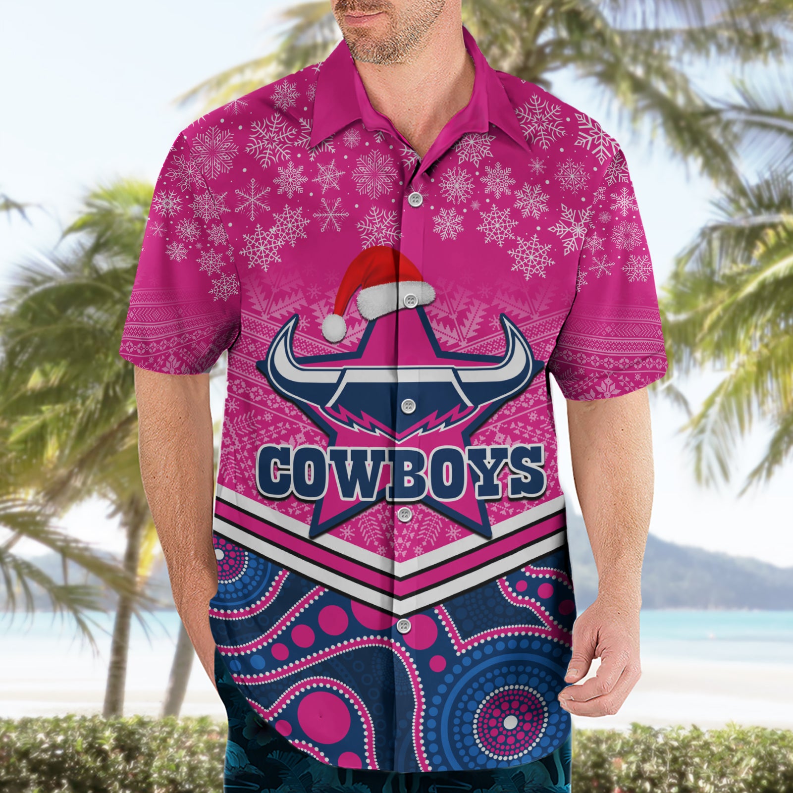 custom-cowboys-rugby-christmas-hawaiian-shirt-merry-xmas-2023-mix-aboriginal-art-pink-version