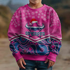 custom-cowboys-rugby-christmas-kid-ugly-christmas-sweater-merry-xmas-2023-mix-aboriginal-art-pink-version
