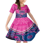 custom-cowboys-rugby-christmas-kid-short-sleeve-dress-merry-xmas-2023-mix-aboriginal-art-pink-version