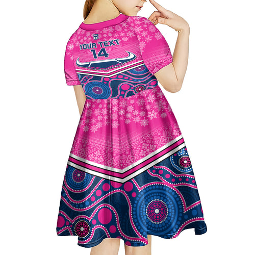 custom-cowboys-rugby-christmas-kid-short-sleeve-dress-merry-xmas-2023-mix-aboriginal-art-pink-version