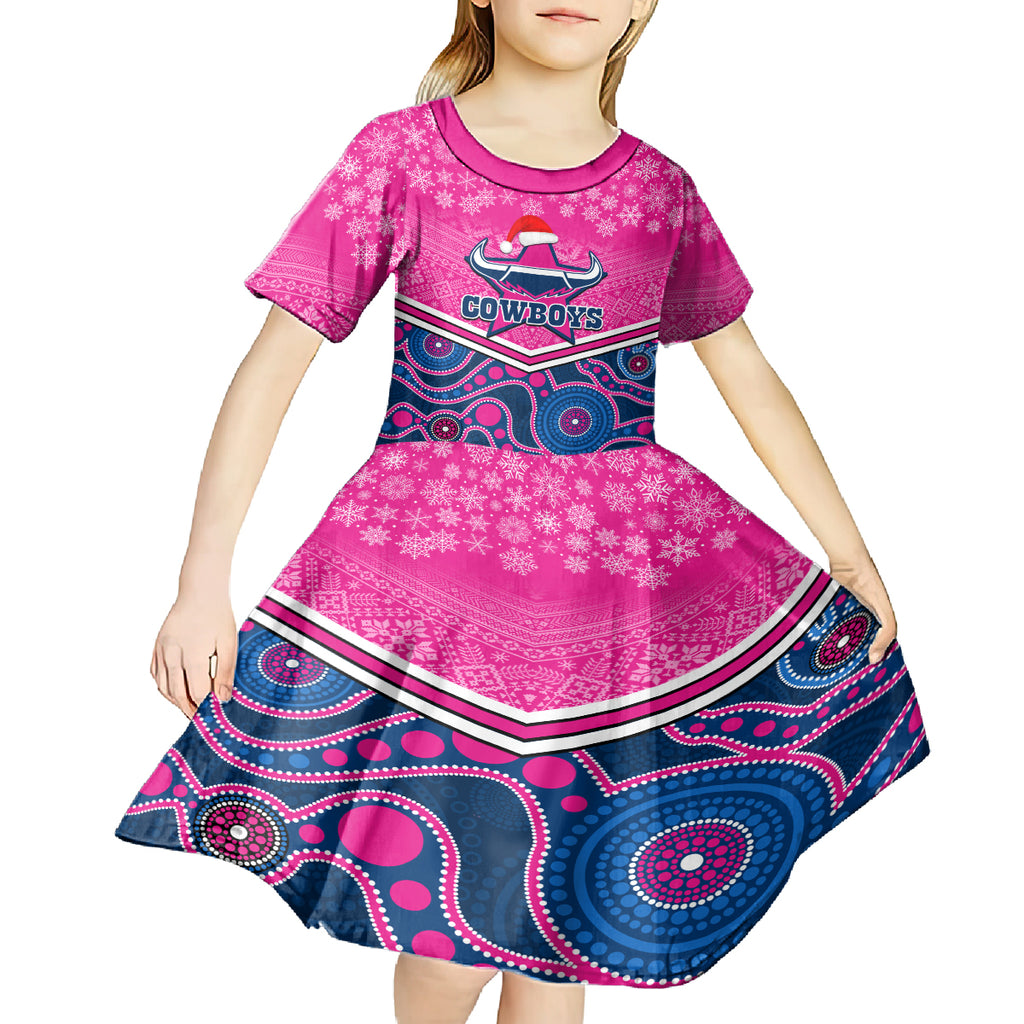 custom-cowboys-rugby-christmas-kid-short-sleeve-dress-merry-xmas-2023-mix-aboriginal-art-pink-version