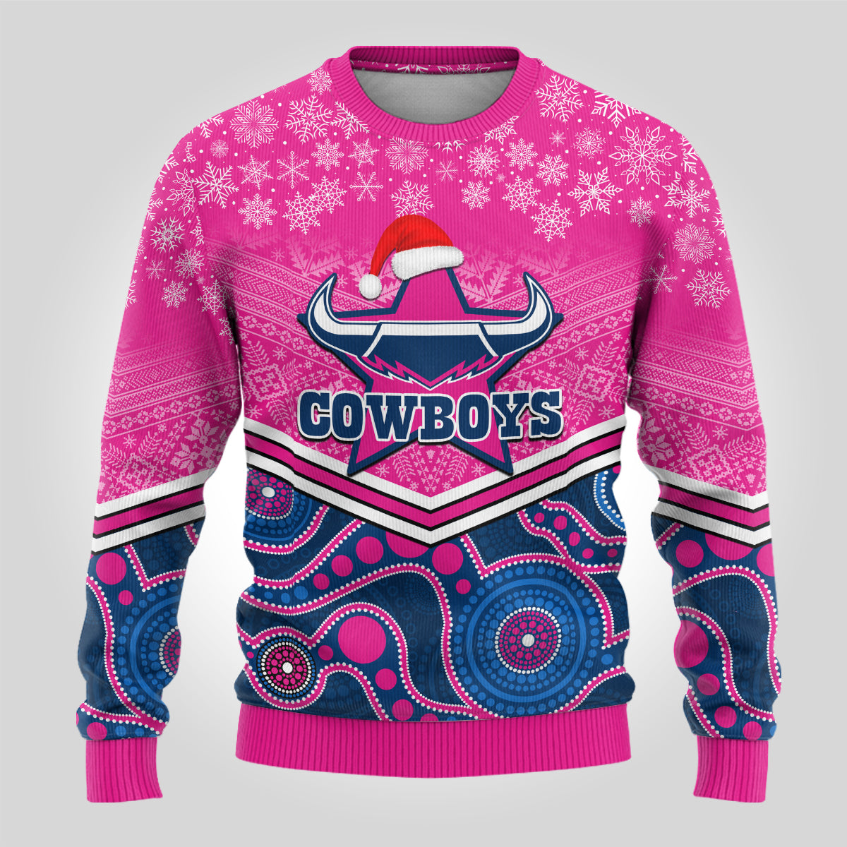 custom-cowboys-rugby-christmas-ugly-christmas-sweater-merry-xmas-2023-mix-aboriginal-art-pink-version