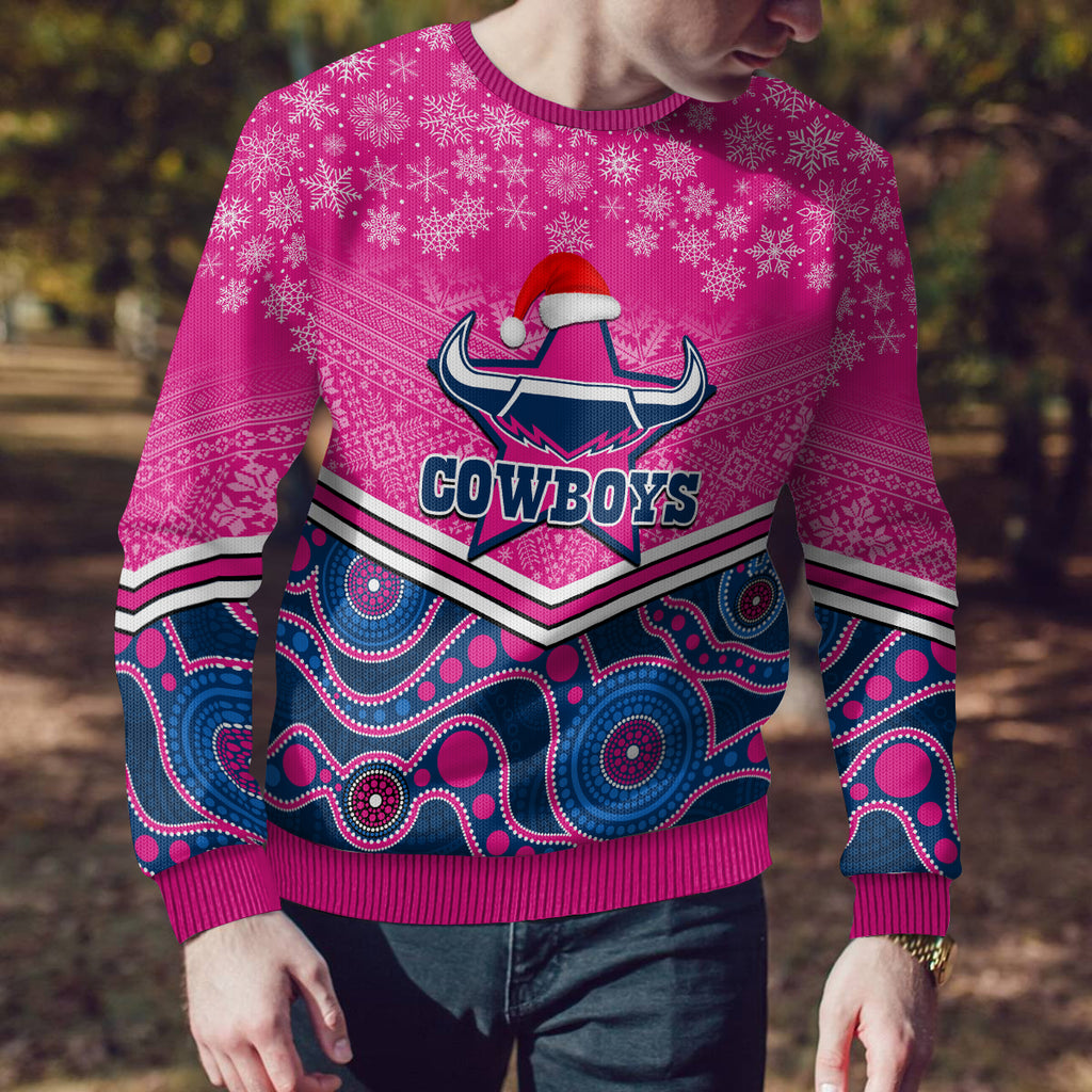 custom-cowboys-rugby-christmas-ugly-christmas-sweater-merry-xmas-2023-mix-aboriginal-art-pink-version