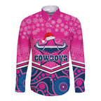 custom-cowboys-rugby-christmas-long-sleeve-button-shirt-merry-xmas-2023-mix-aboriginal-art-pink-version