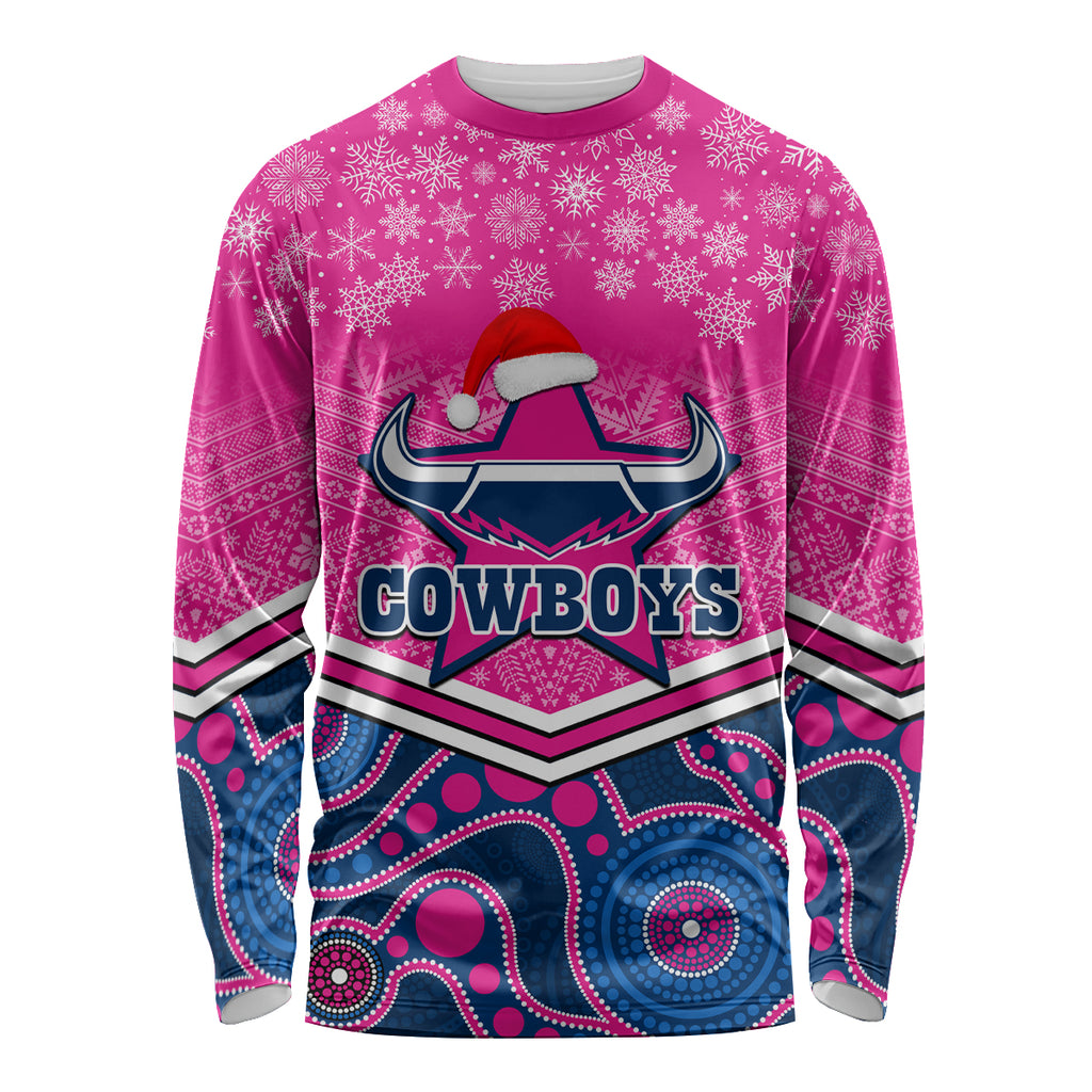 custom-cowboys-rugby-christmas-long-sleeve-shirt-merry-xmas-2023-mix-aboriginal-art-pink-version
