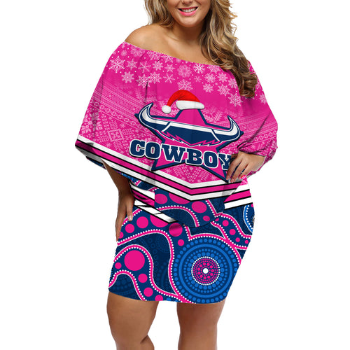 custom-cowboys-rugby-christmas-off-shoulder-short-dress-merry-xmas-2023-mix-aboriginal-art-pink-version