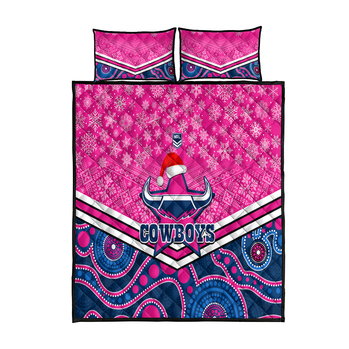 custom-cowboys-rugby-christmas-quilt-bed-set-merry-xmas-2023-mix-aboriginal-art-pink-version