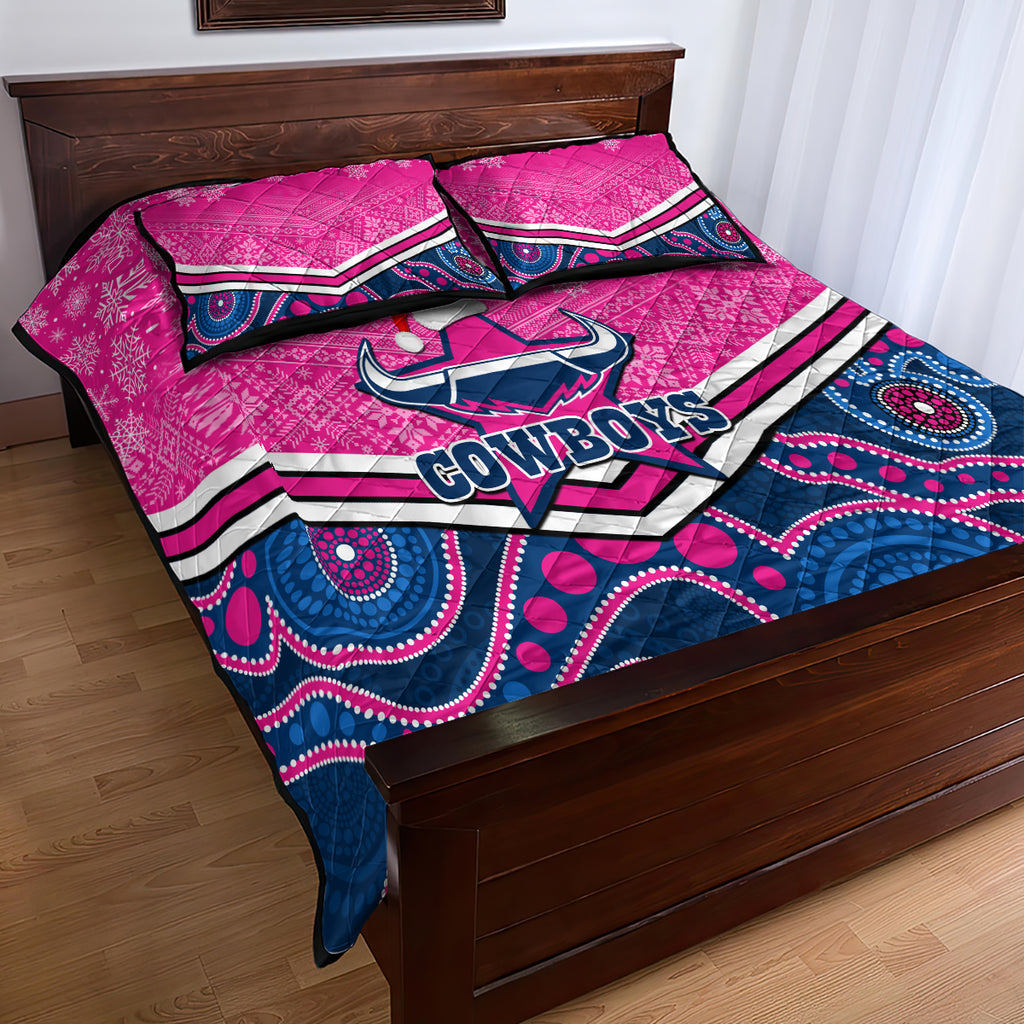 custom-cowboys-rugby-christmas-quilt-bed-set-merry-xmas-2023-mix-aboriginal-art-pink-version