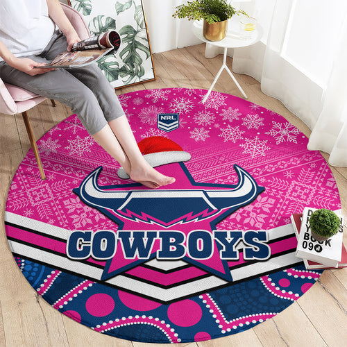 custom-cowboys-rugby-christmas-round-carpet-merry-xmas-2023-mix-aboriginal-art-pink-version