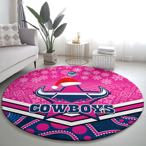 custom-cowboys-rugby-christmas-round-carpet-merry-xmas-2023-mix-aboriginal-art-pink-version