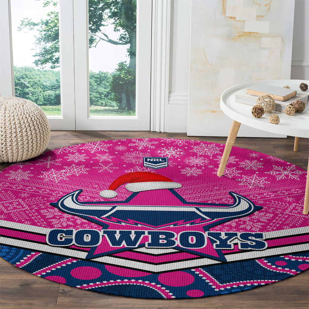 custom-cowboys-rugby-christmas-round-carpet-merry-xmas-2023-mix-aboriginal-art-pink-version