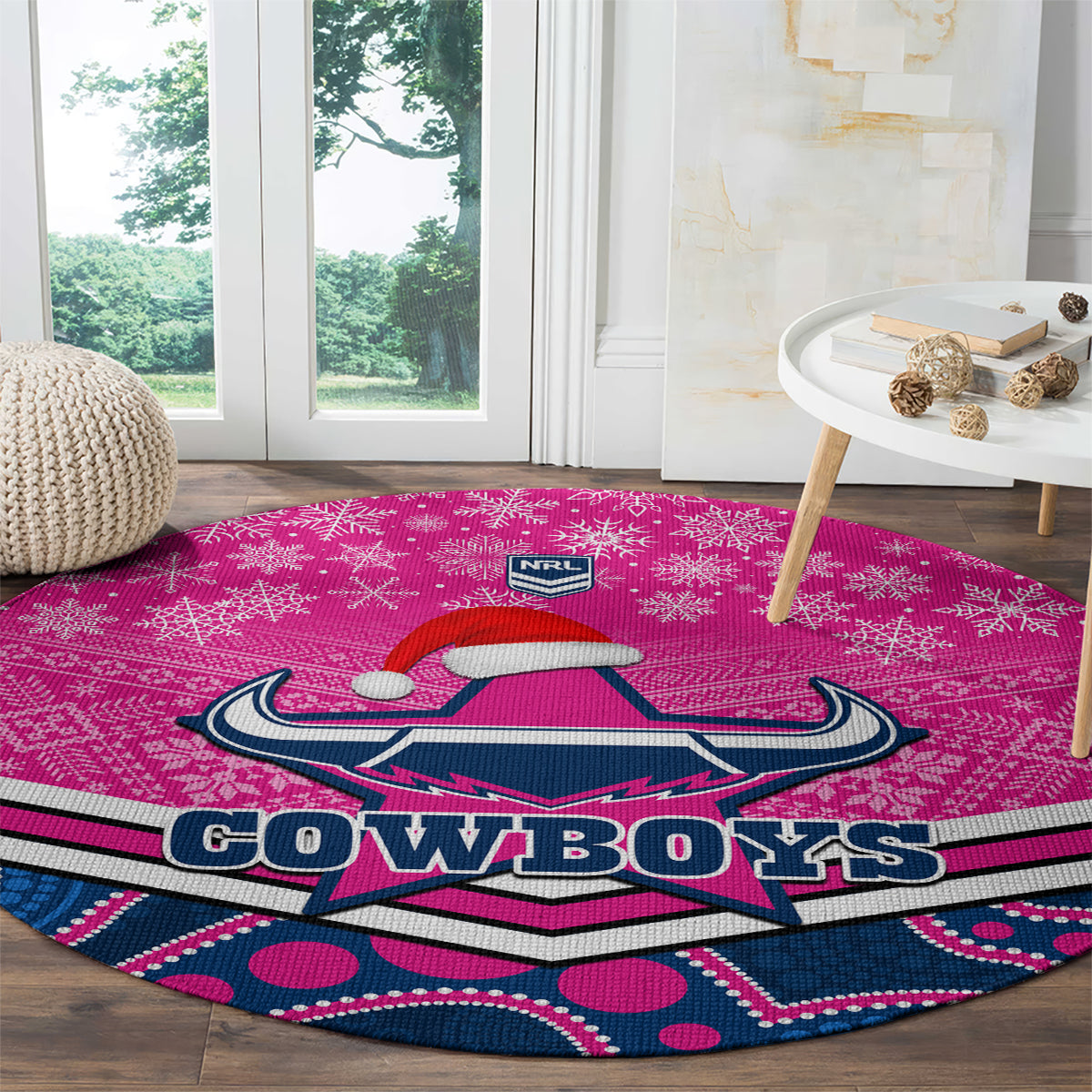 custom-cowboys-rugby-christmas-round-carpet-merry-xmas-2023-mix-aboriginal-art-pink-version