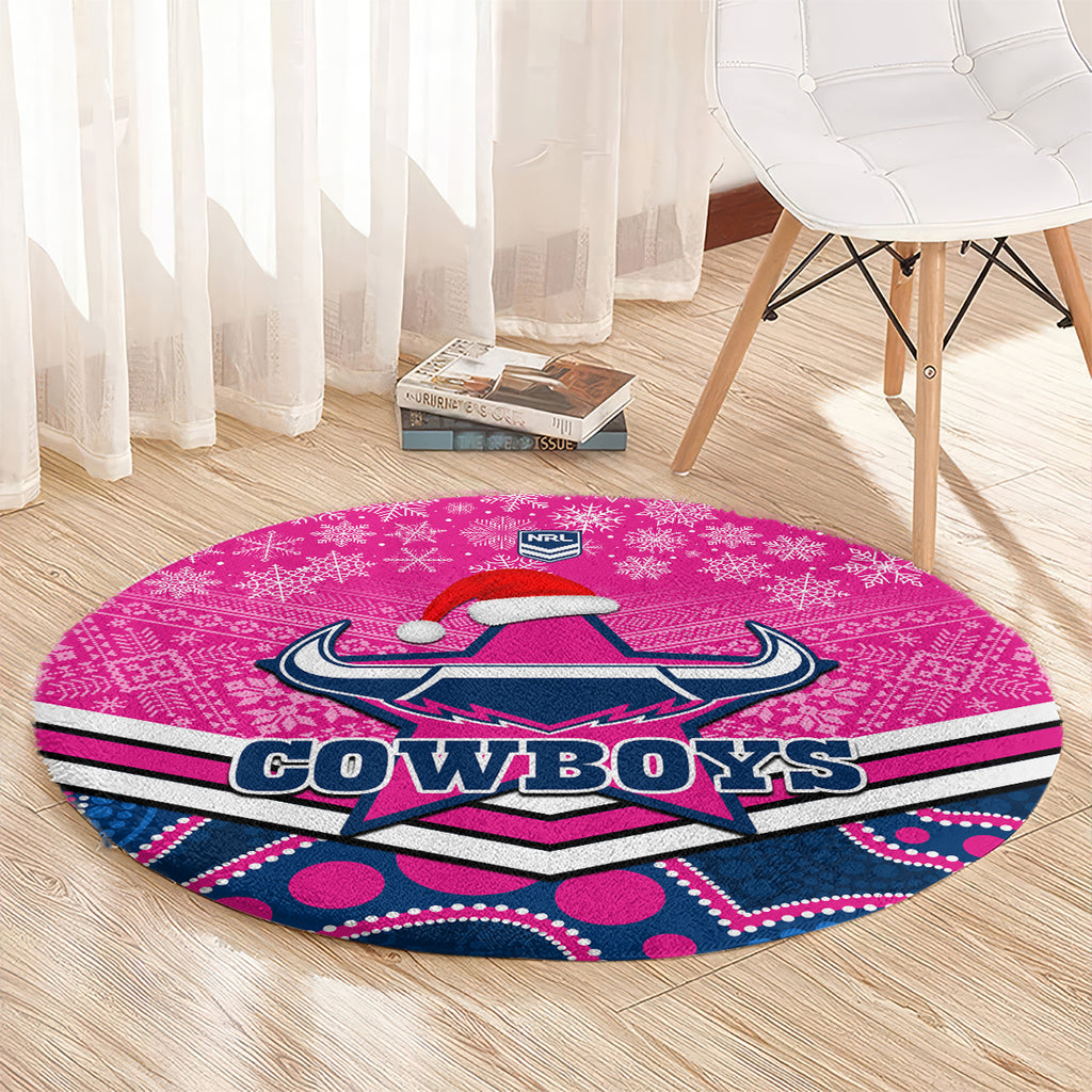 custom-cowboys-rugby-christmas-round-carpet-merry-xmas-2023-mix-aboriginal-art-pink-version