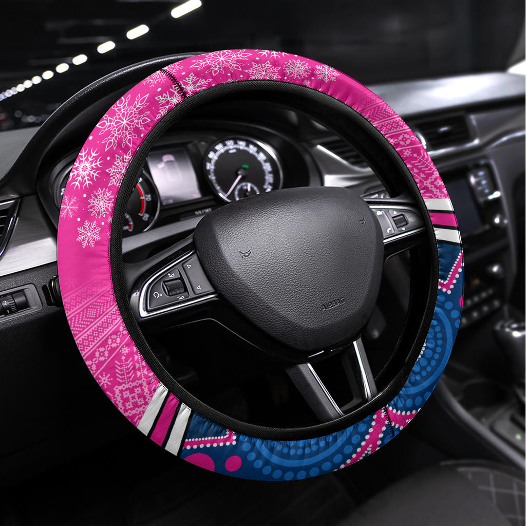 Cowboys Rugby Christmas Steering Wheel Cover Merry Xmas 2023 Mix Aboriginal Art Pink Version
