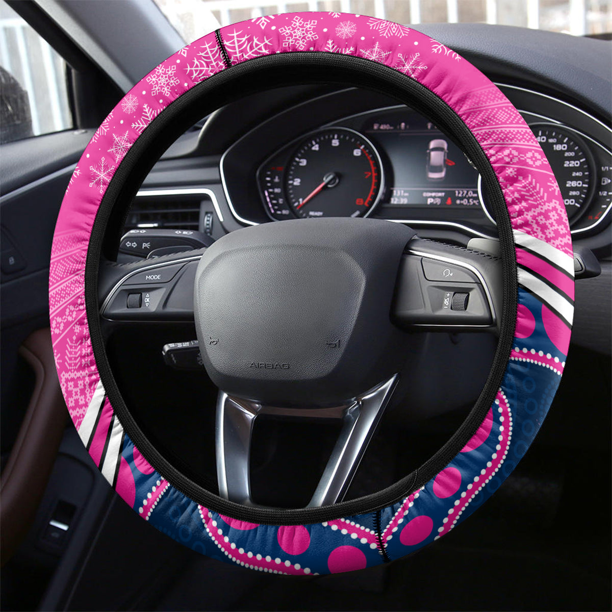 Cowboys Rugby Christmas Steering Wheel Cover Merry Xmas 2023 Mix Aboriginal Art Pink Version