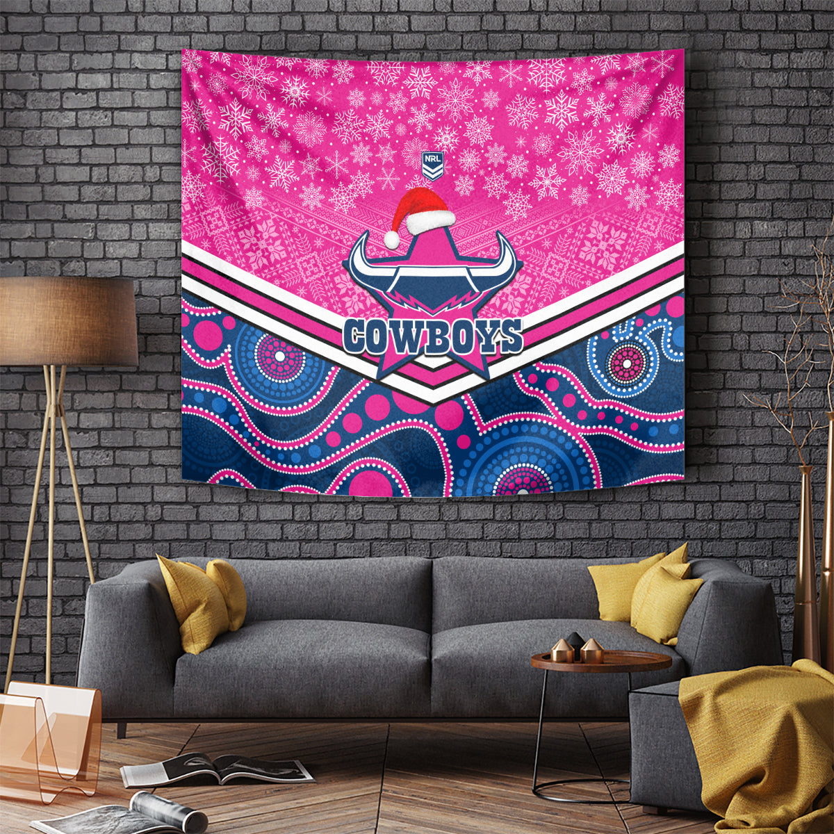 custom-cowboys-rugby-christmas-tapestry-merry-xmas-2023-mix-aboriginal-art-pink-version
