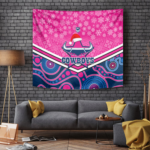 custom-cowboys-rugby-christmas-tapestry-merry-xmas-2023-mix-aboriginal-art-pink-version