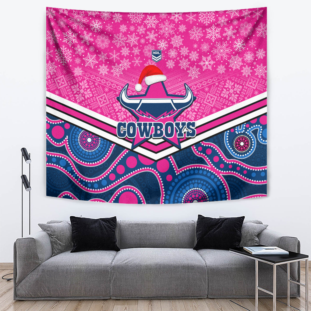 custom-cowboys-rugby-christmas-tapestry-merry-xmas-2023-mix-aboriginal-art-pink-version