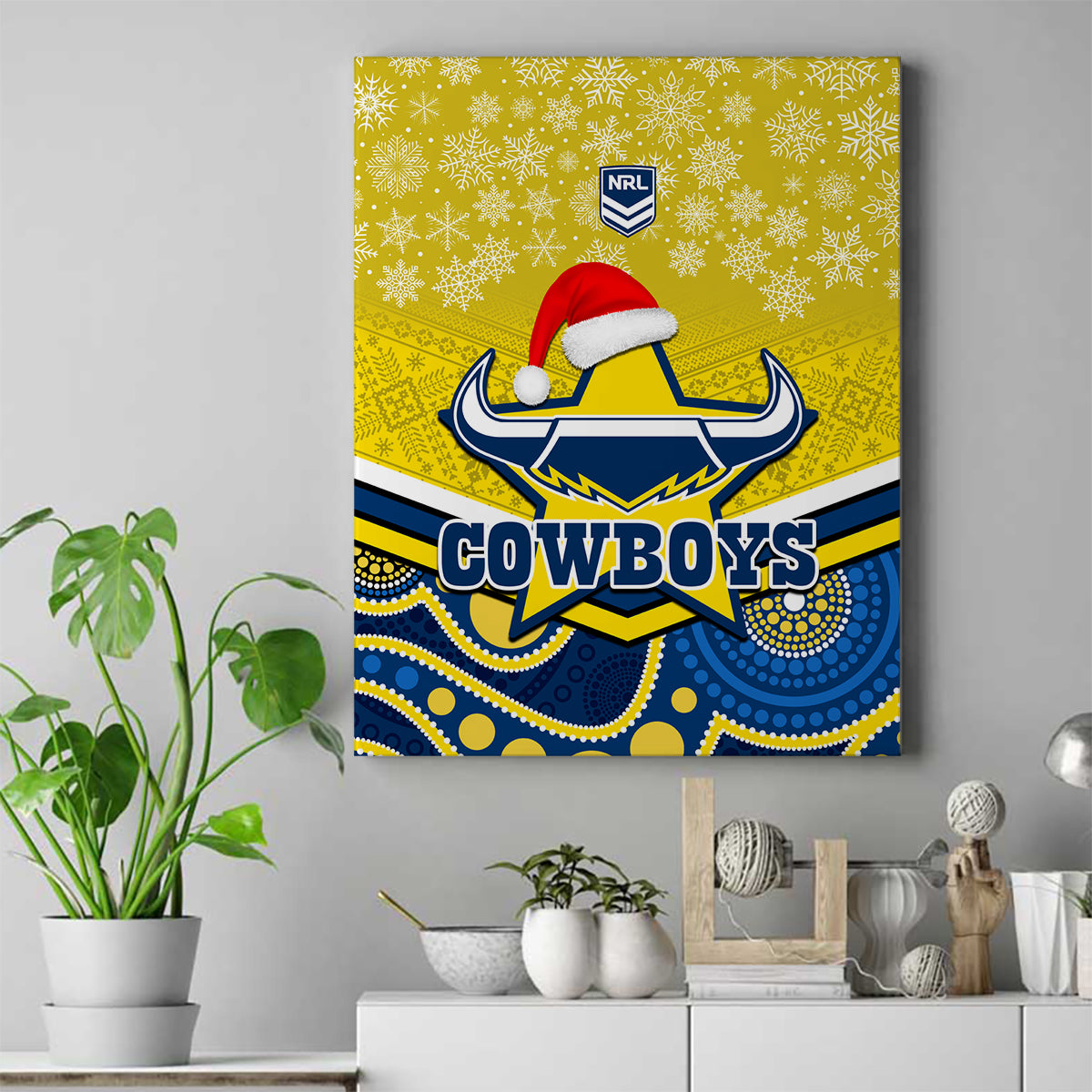 custom-cowboys-rugby-christmas-canvas-wall-art-merry-xmas-2023-mix-aboriginal-art-blue-version