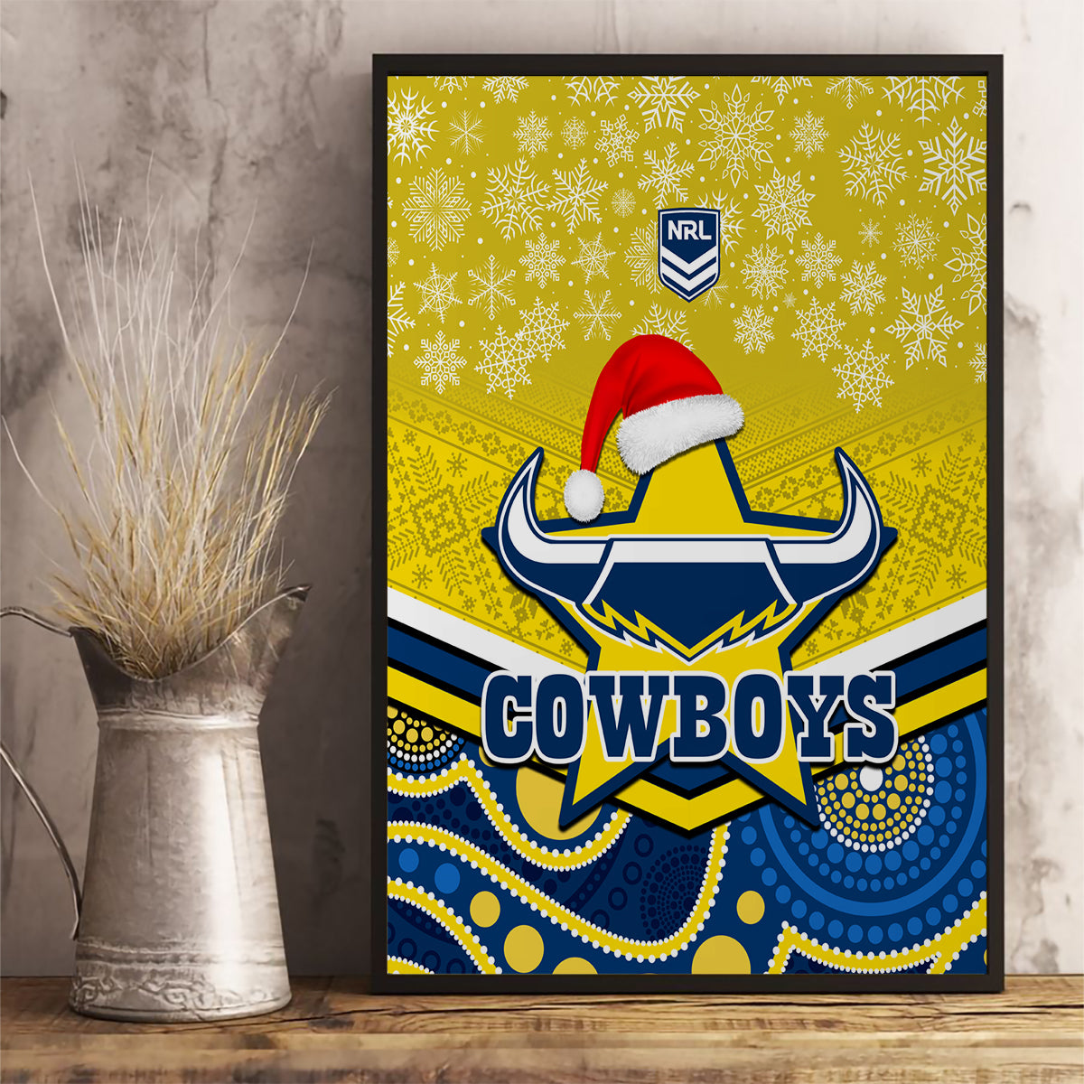 custom-cowboys-rugby-christmas-canvas-wall-art-merry-xmas-2023-mix-aboriginal-art-blue-version