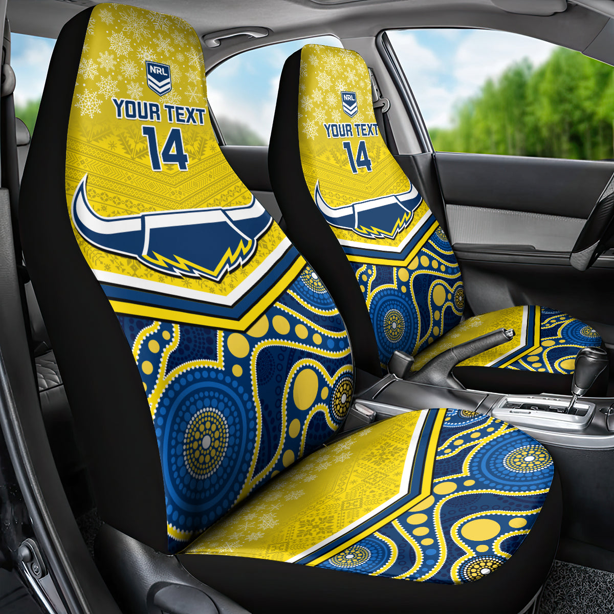 custom-cowboys-rugby-christmas-car-seat-cover-merry-xmas-2023-mix-aboriginal-art-blue-version
