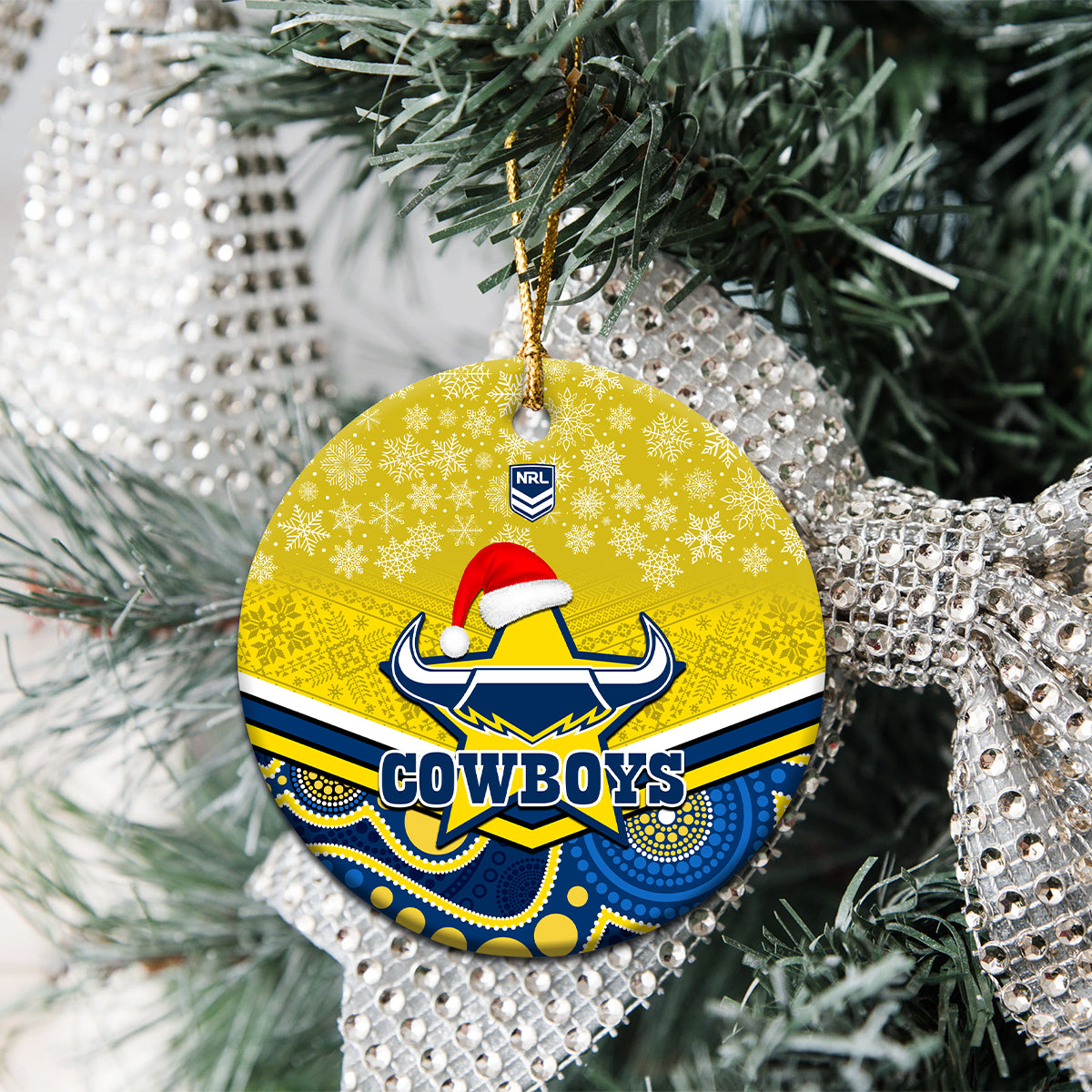 cowboys-rugby-christmas-ceramic-ornament-merry-xmas-2023-mix-aboriginal-art-blue-version