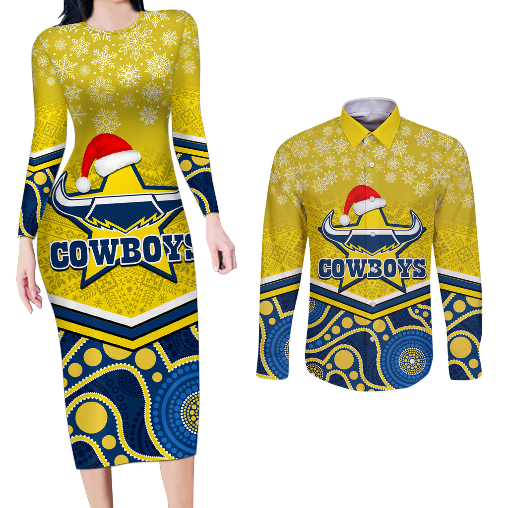 custom-cowboys-rugby-christmas-couples-matching-long-sleeve-bodycon-dress-and-long-sleeve-button-shirt-merry-xmas-2023-mix-aboriginal-art-blue-version