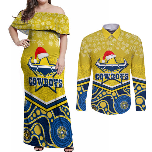 custom-cowboys-rugby-christmas-couples-matching-off-shoulder-maxi-dress-and-long-sleeve-button-shirt-merry-xmas-2023-mix-aboriginal-art-blue-version
