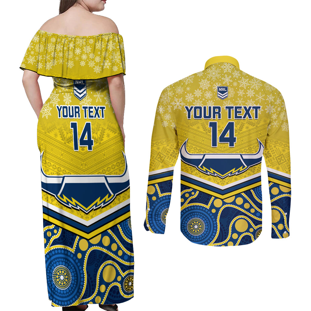 custom-cowboys-rugby-christmas-couples-matching-off-shoulder-maxi-dress-and-long-sleeve-button-shirt-merry-xmas-2023-mix-aboriginal-art-blue-version