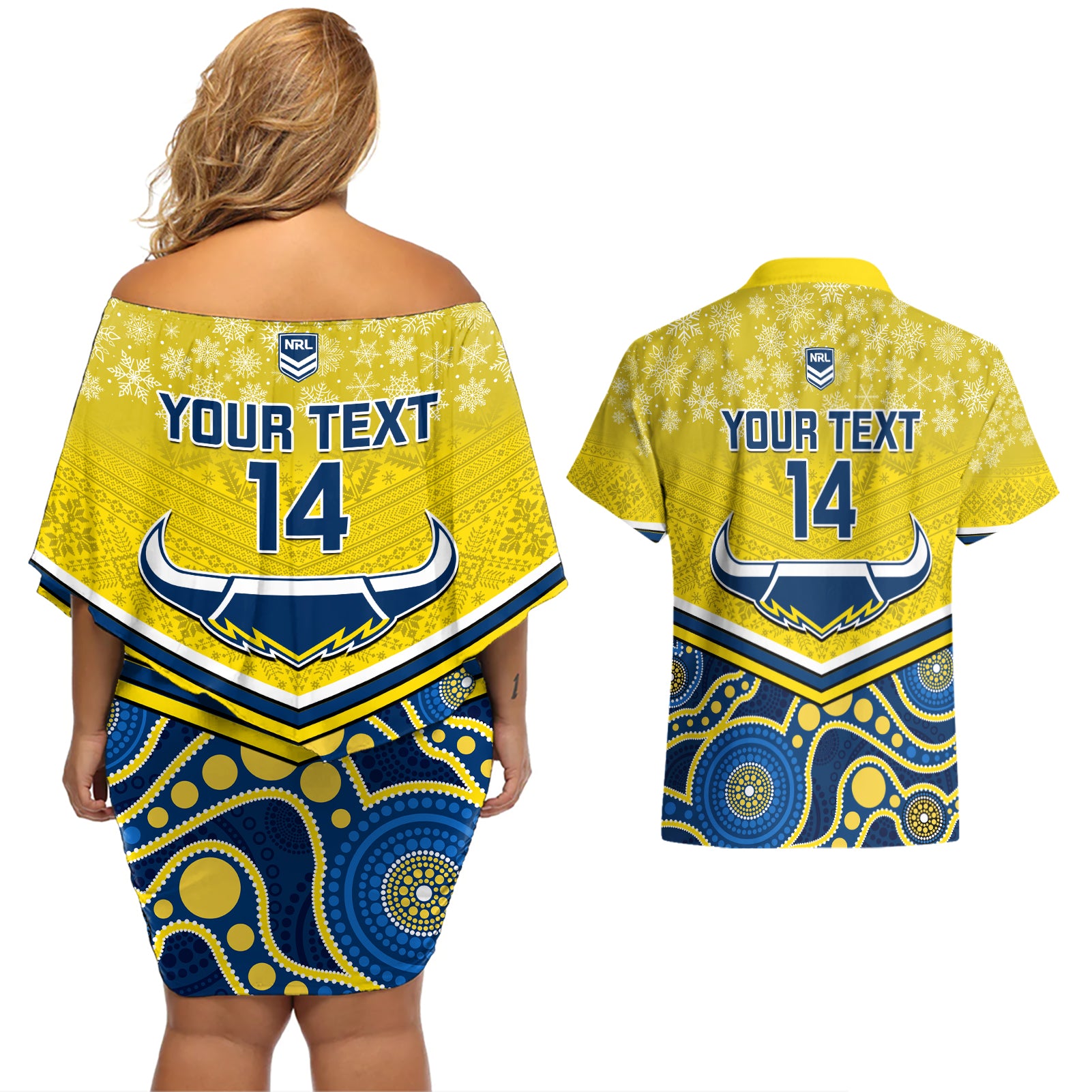 custom-cowboys-rugby-christmas-couples-matching-off-shoulder-short-dress-and-hawaiian-shirt-merry-xmas-2023-mix-aboriginal-art-blue-version