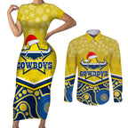 custom-cowboys-rugby-christmas-couples-matching-short-sleeve-bodycon-dress-and-long-sleeve-button-shirt-merry-xmas-2023-mix-aboriginal-art-blue-version