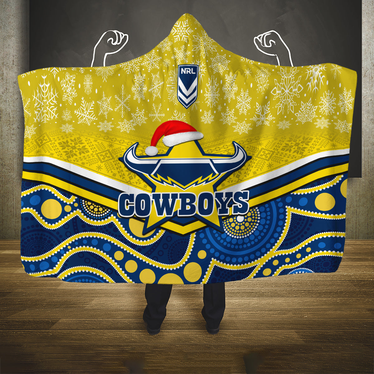 custom-cowboys-rugby-christmas-hooded-blanket-merry-xmas-2023-mix-aboriginal-art-blue-version