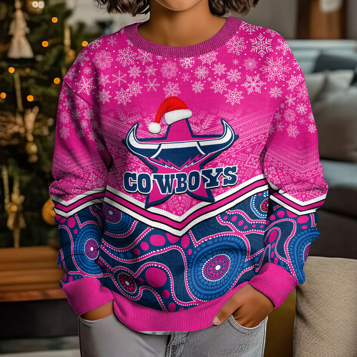 custom-cowboys-rugby-christmas-kid-ugly-christmas-sweater-merry-xmas-2023-mix-aboriginal-art-blue-version
