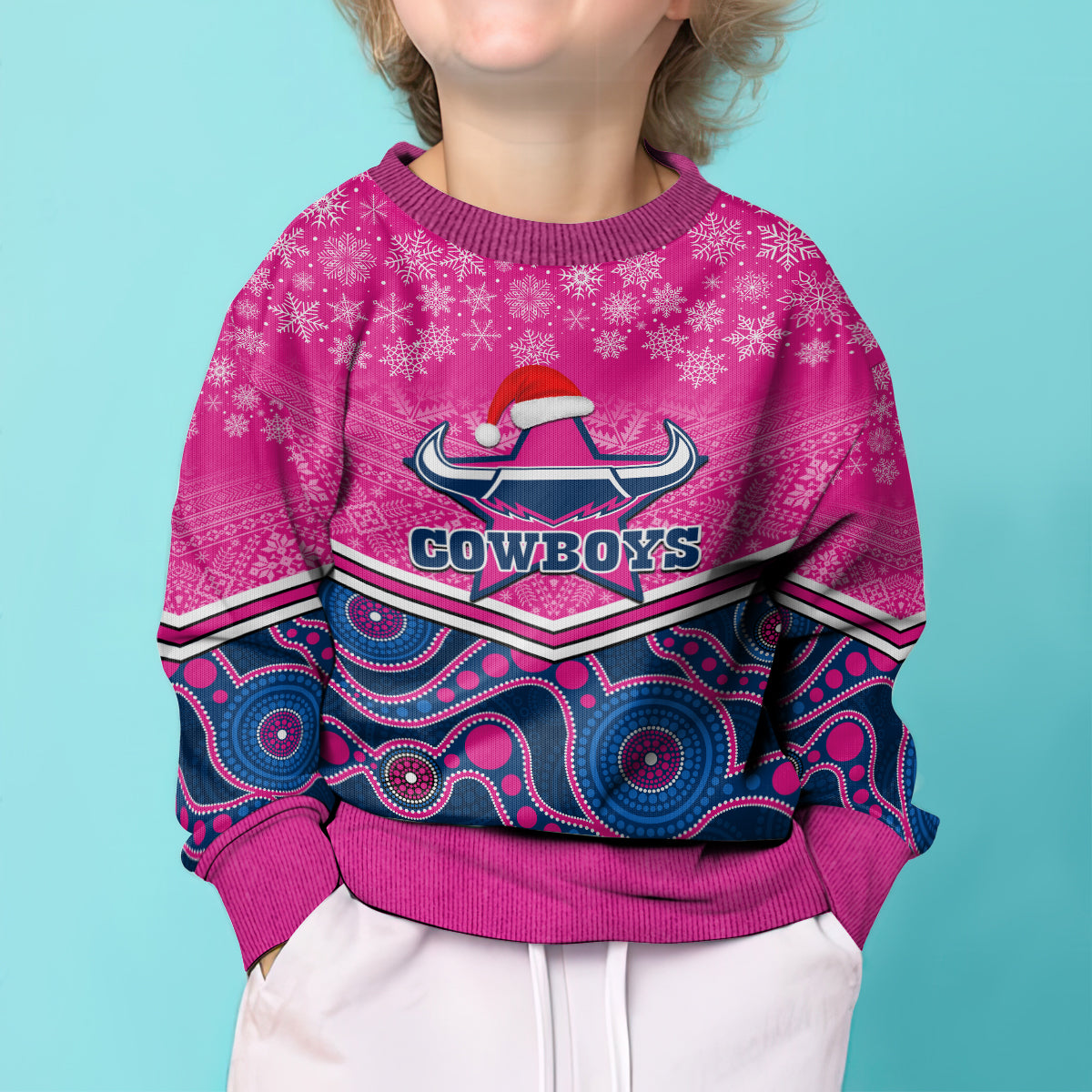 custom-cowboys-rugby-christmas-kid-ugly-christmas-sweater-merry-xmas-2023-mix-aboriginal-art-blue-version