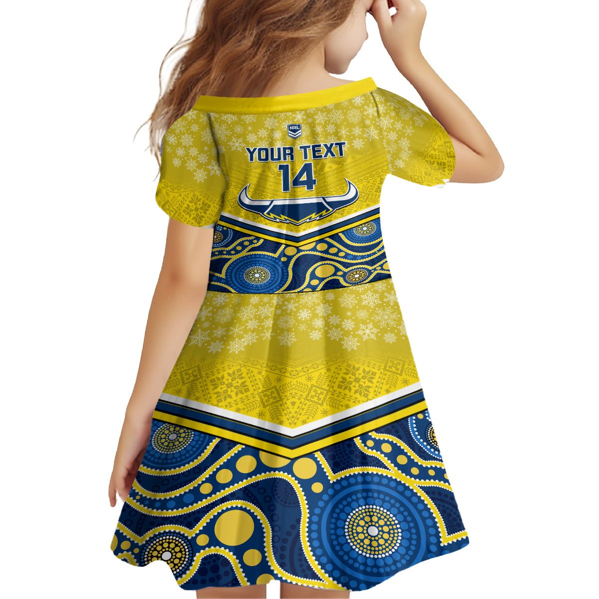 custom-cowboys-rugby-christmas-kid-short-sleeve-dress-merry-xmas-2023-mix-aboriginal-art-blue-version