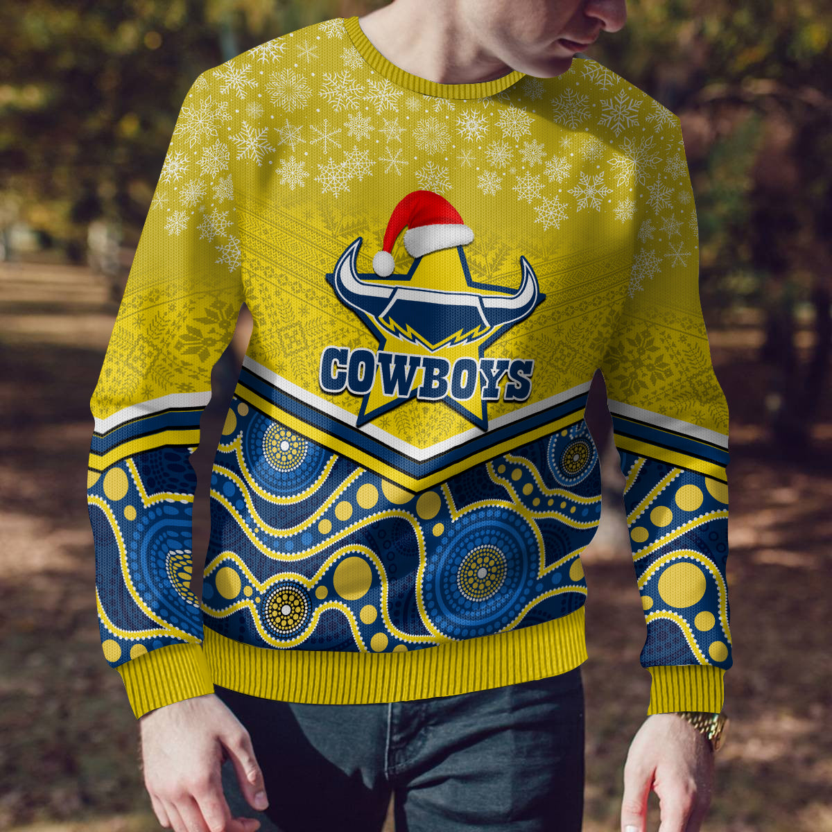 custom-cowboys-rugby-christmas-ugly-christmas-sweater-merry-xmas-2023-mix-aboriginal-art-blue-version