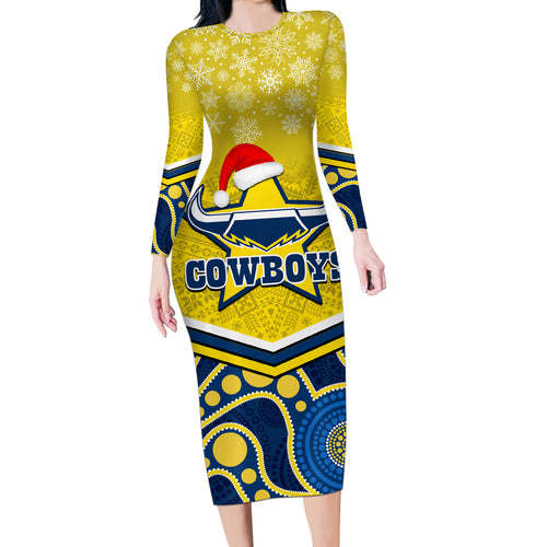 custom-cowboys-rugby-christmas-long-sleeve-bodycon-dress-merry-xmas-2023-mix-aboriginal-art-blue-version