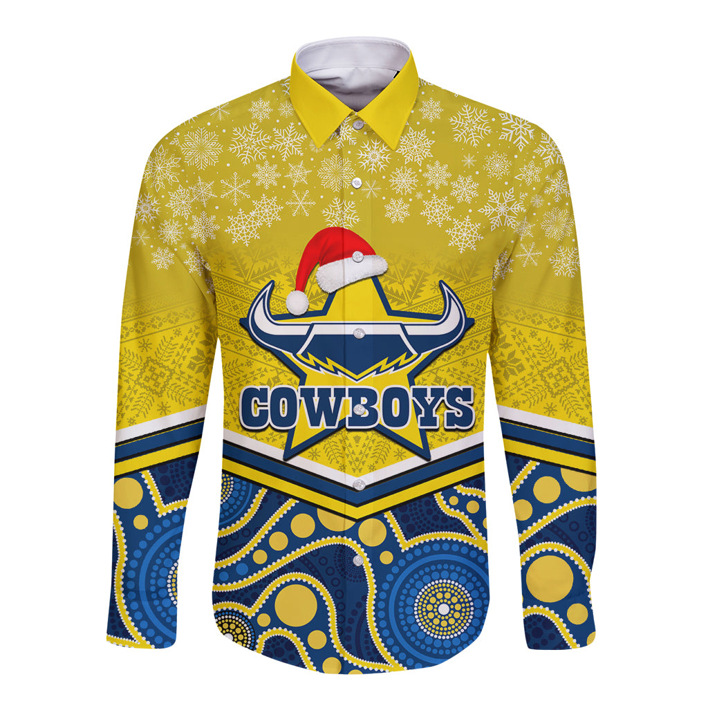 custom-cowboys-rugby-christmas-long-sleeve-button-shirt-merry-xmas-2023-mix-aboriginal-art-blue-version