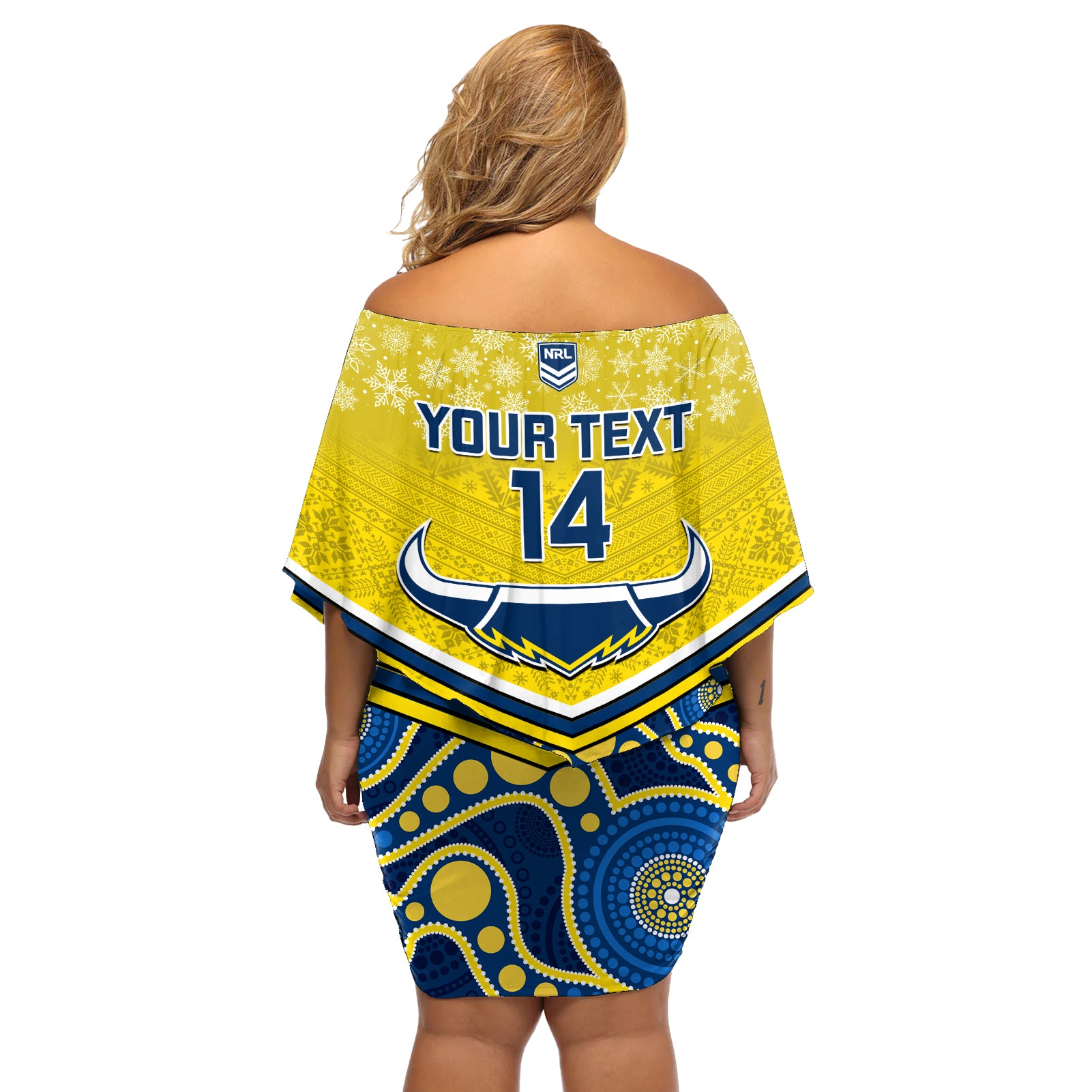 custom-cowboys-rugby-christmas-off-shoulder-short-dress-merry-xmas-2023-mix-aboriginal-art-blue-version