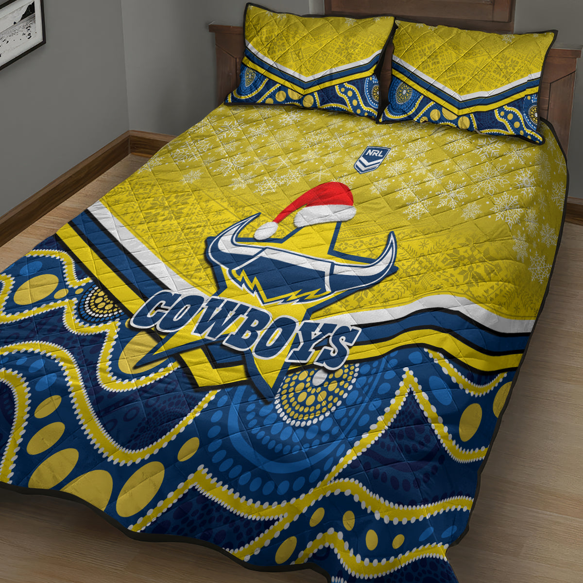 custom-cowboys-rugby-christmas-quilt-bed-set-merry-xmas-2023-mix-aboriginal-art-blue-version