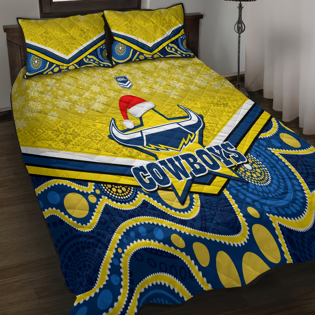 custom-cowboys-rugby-christmas-quilt-bed-set-merry-xmas-2023-mix-aboriginal-art-blue-version