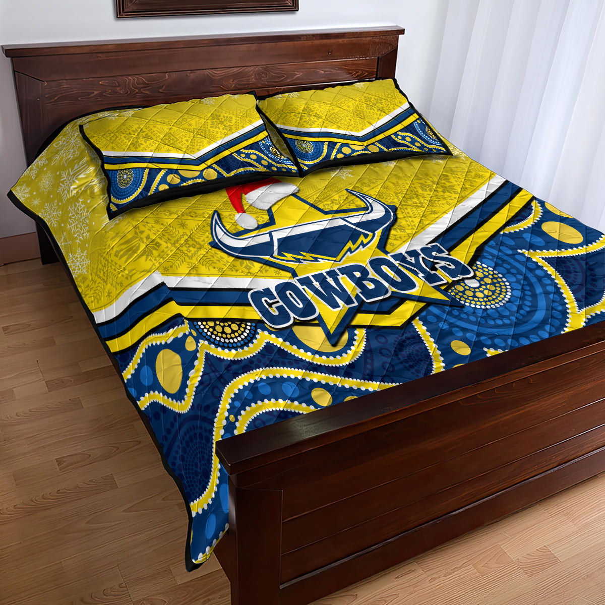 custom-cowboys-rugby-christmas-quilt-bed-set-merry-xmas-2023-mix-aboriginal-art-blue-version