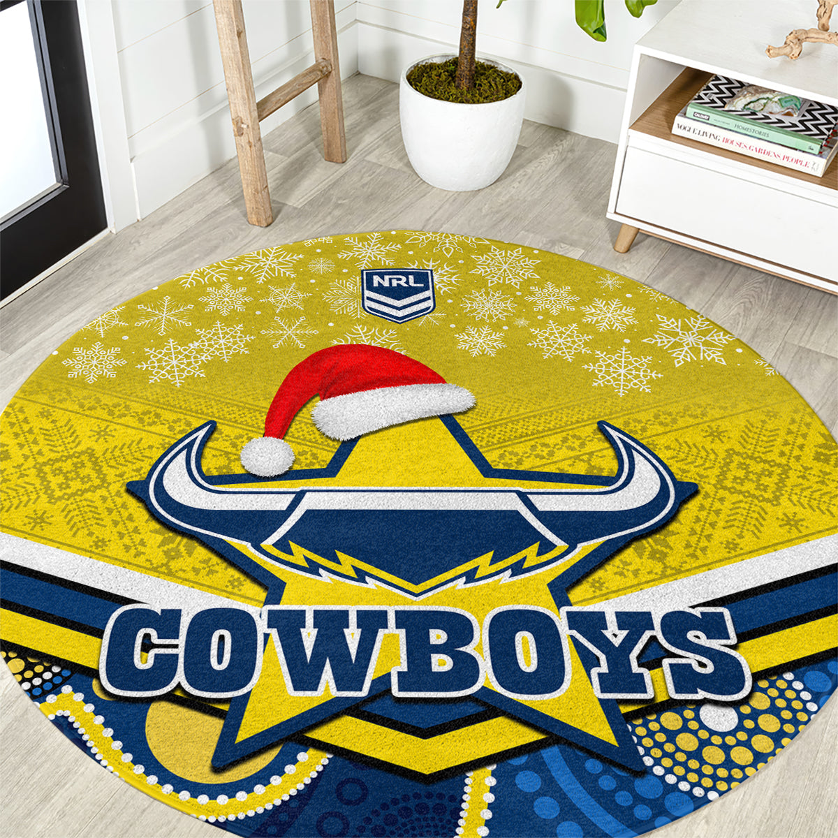 custom-cowboys-rugby-christmas-round-carpet-merry-xmas-2023-mix-aboriginal-art-blue-version