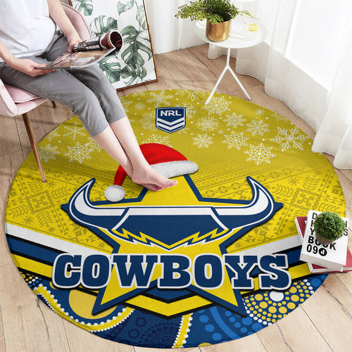 custom-cowboys-rugby-christmas-round-carpet-merry-xmas-2023-mix-aboriginal-art-blue-version